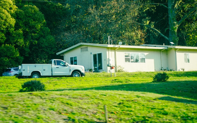 Service truck parked at a residential home