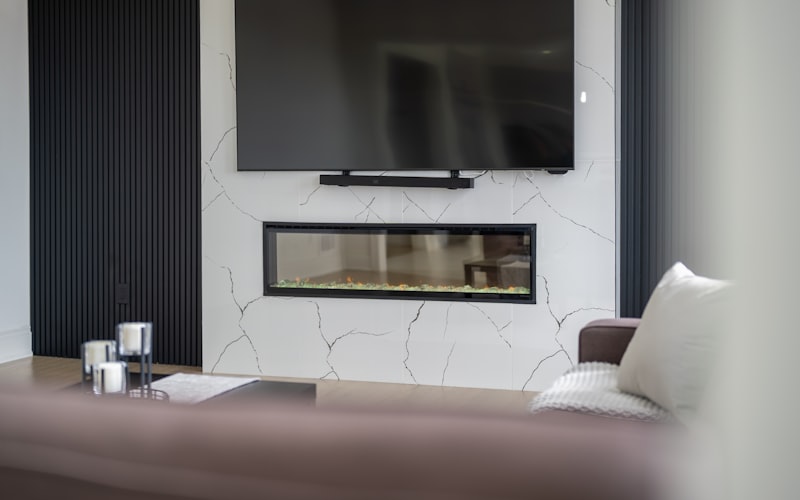 Comfortable modern living room with fireplace